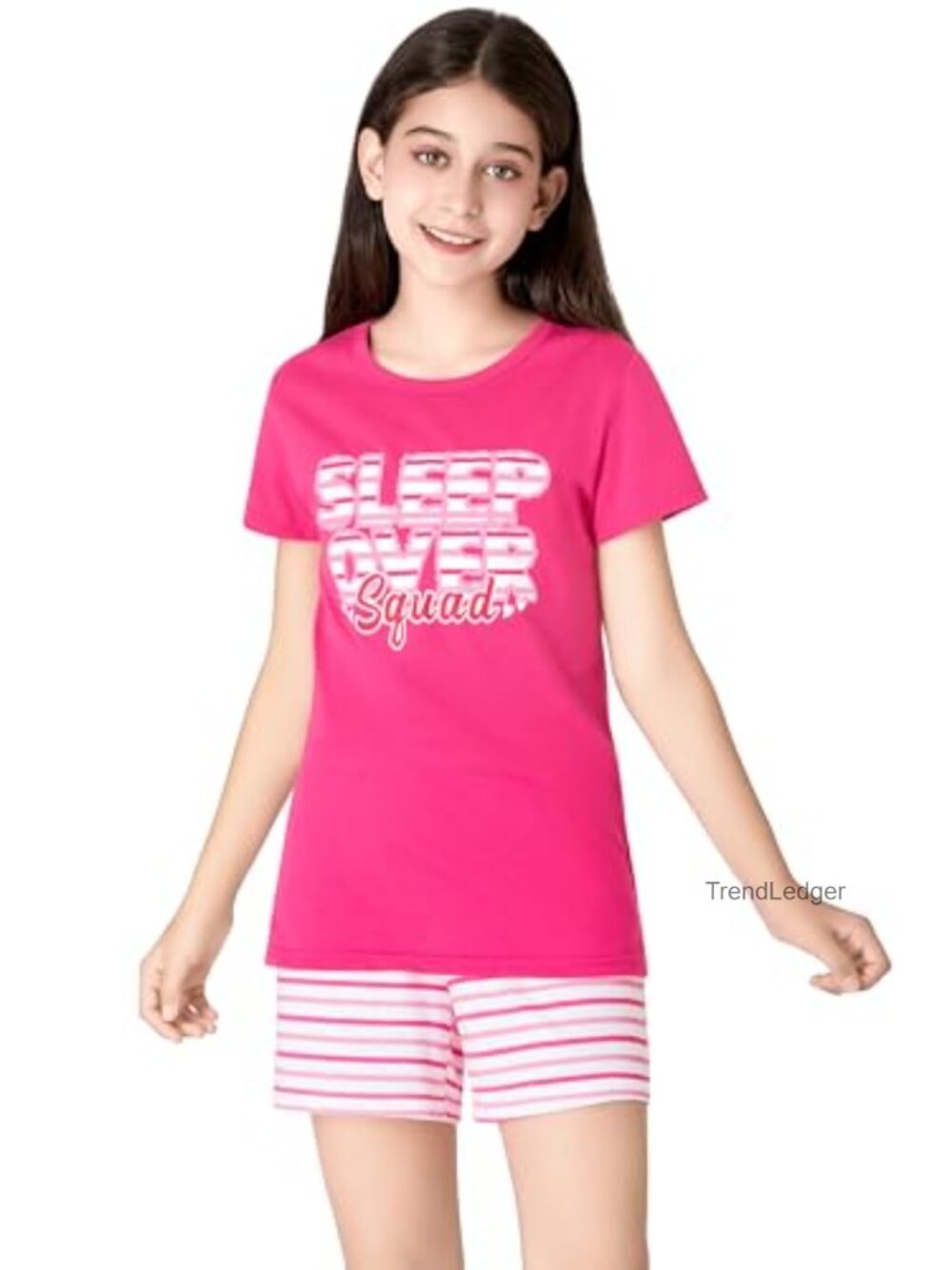 Girls Cotton Blend Short Sleeve Pajama Set Sleepover Squad Lounge